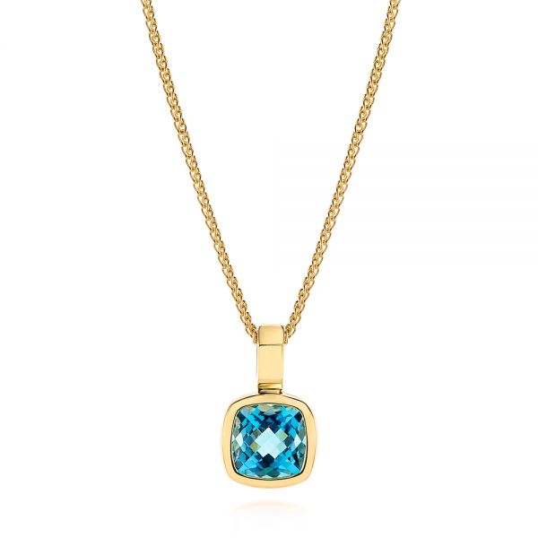 14k Yellow Gold 14k Yellow Gold Blue Topaz Solitaire Pendant - Three-Quarter View -  106041