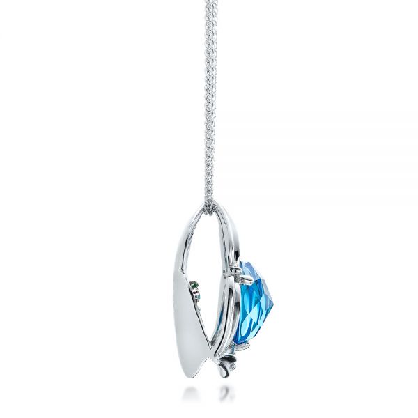 14k White Gold Blue Topaz Pendant - Side View -  101122