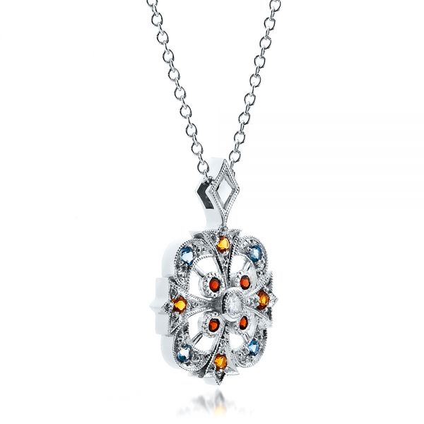 14k White Gold Custom Colored Stones Pendant - Flat View -  100066