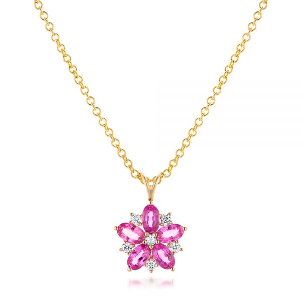 14K Rose Gold Oval Pink Sapphire Diamond Pendant Necklace