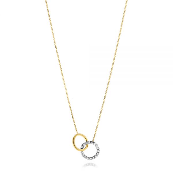 18 Karat Tricolor Gold Diamond Interlocking Circle Pendant Necklace - Ruby  Lane