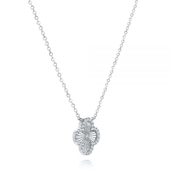  Platinum Platinum Fluted Clover Diamond Necklace - Flat View -  107760