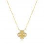 14k Yellow Gold Fluted Clover Diamond Necklace - Three-Quarter View -  107760 - Thumbnail