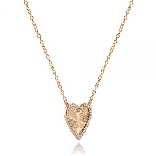 14k Rose Gold 14k Rose Gold Fluted Heart Diamond Necklace - Flat View -  107762