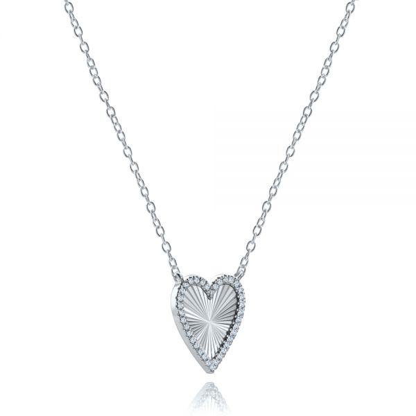 14k White Gold 14k White Gold Fluted Heart Diamond Necklace - Flat View -  107762