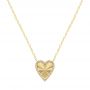 14k Yellow Gold Fluted Heart Diamond Necklace - Three-Quarter View -  107762 - Thumbnail