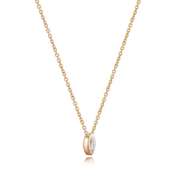 14k Rose Gold 14k Rose Gold Mini Marquise Diamond Bezel Drop Necklace - Flat View -  107688