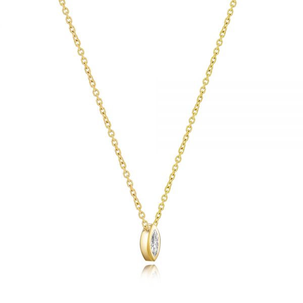 14k Yellow Gold Mini Marquise Diamond Bezel Drop Necklace - Flat View -  107688