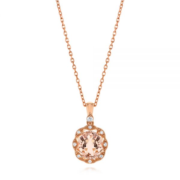 Morganite and Diamond Floral Halo Pendant - Image