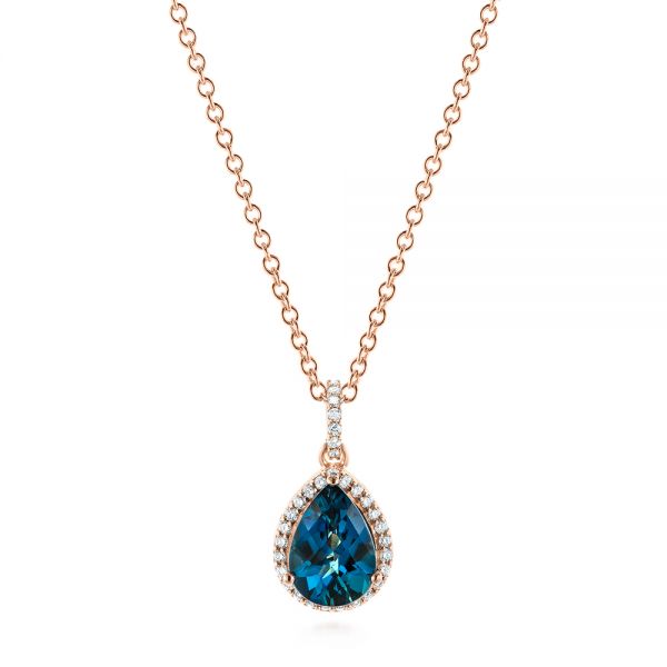 Platinum Pear Shaped London Blue Topaz And Diamond Pendant #104996