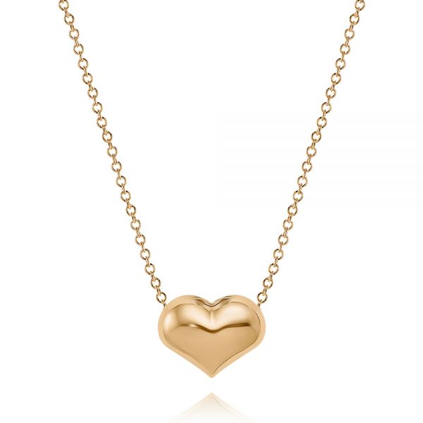 18k Rose Gold 18k Rose Gold Puffed Heart Adjustable Necklace - Three-Quarter View -  107690