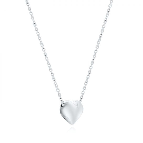 18k White Gold 18k White Gold Puffed Heart Adjustable Necklace - Flat View -  107690