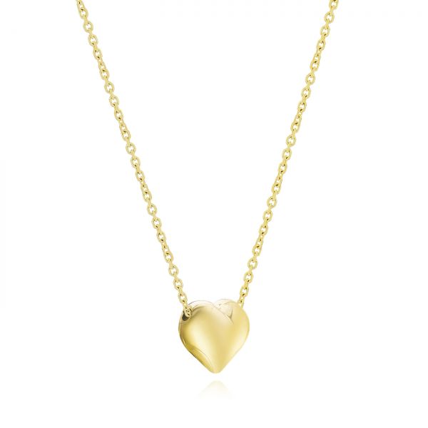 14k Yellow Gold Puffed Heart Adjustable Necklace - Flat View -  107690