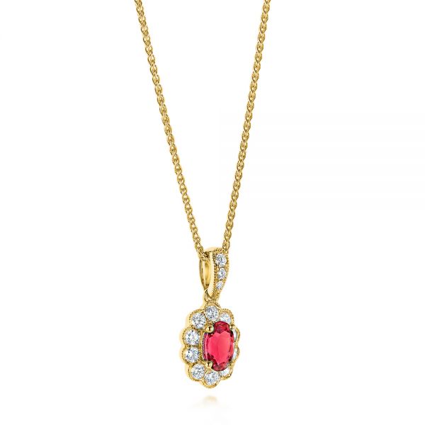 14k Yellow Gold 14k Yellow Gold Ruby And Diamond Halo Pendant - Flat View -  106442