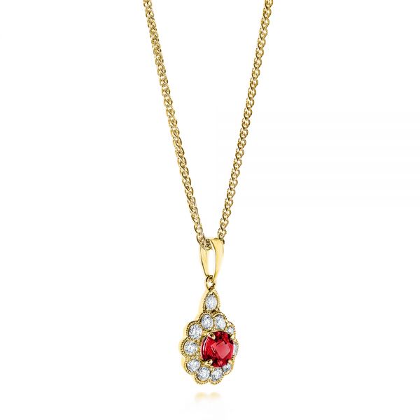 14k Yellow Gold 14k Yellow Gold Ruby And Diamond Halo Pendant - Flat View -  106456