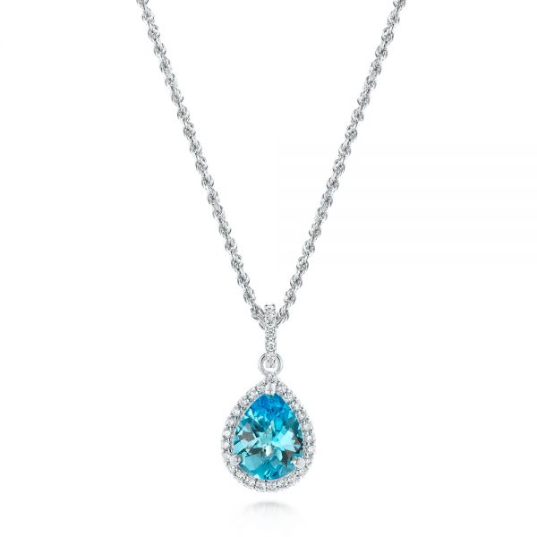 Special Platinum Necklace with Drop Aquamarine Centre & Diamonds