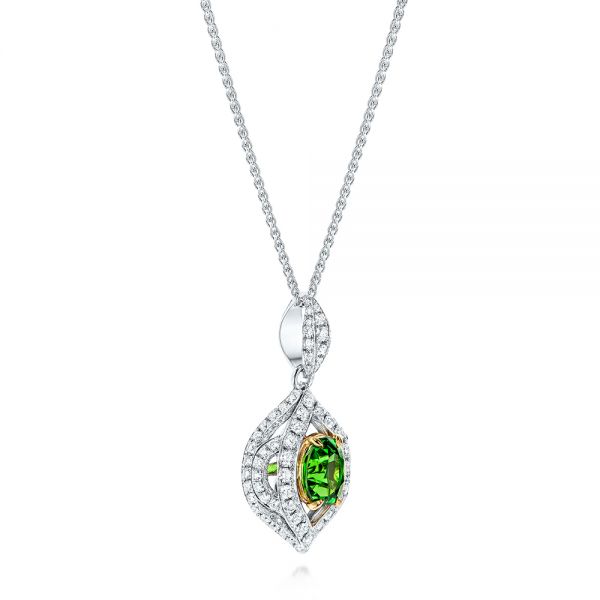 18k Yellow Gold 18k Yellow Gold Two-tone Tsavorite And Diamond Pendant - Flat View -  106852