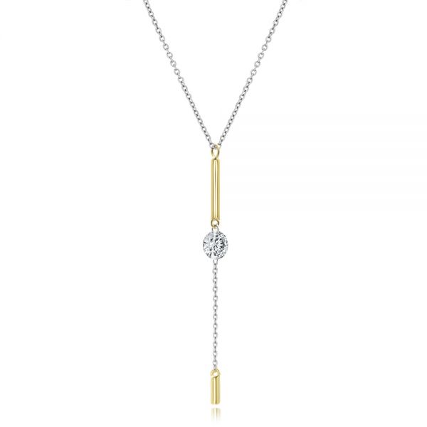 14k Yellow Gold Two-tone Drilled Diamond Necklace - Flat View -  107728