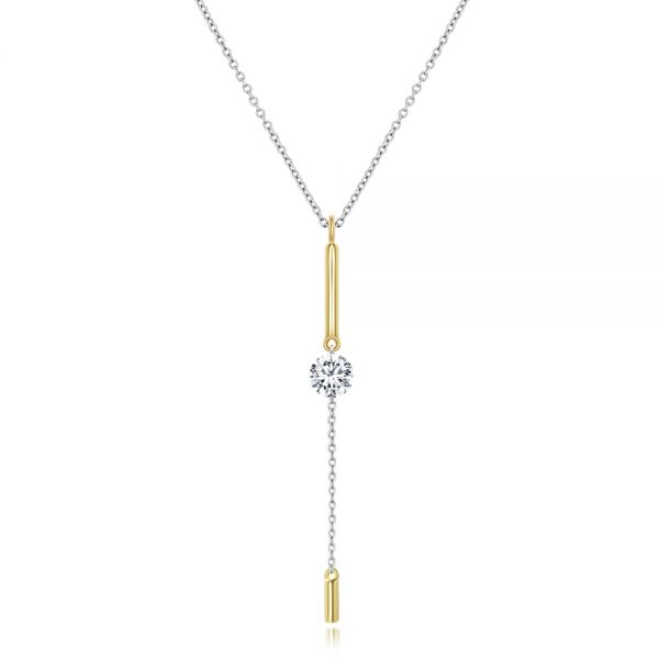 14k Yellow Gold Two-tone Drilled Diamond Necklace - Three-Quarter View -  107728