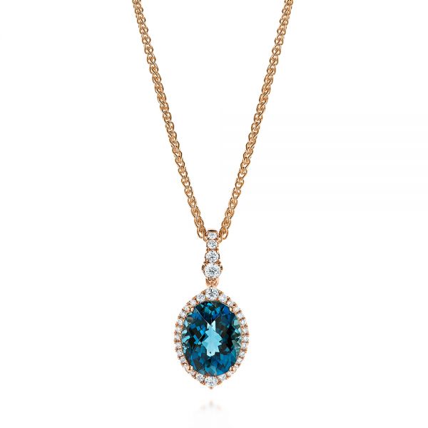 Vintage-inspired Oval London Blue Topaz and Diamond Pendant - Image