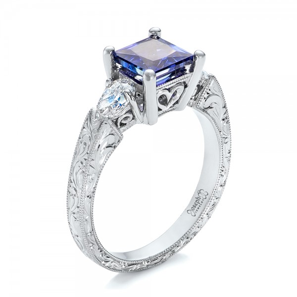 Custom Three Stone Tanzanite and Diamond Anniversary Ring