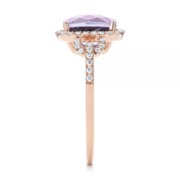 14k Rose Gold Amethyst And Diamond Halo Fashion Ring - Side View -  103758