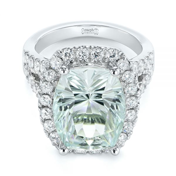 14k White Gold 14k White Gold Custom Aquamarine And Diamond Fashion Ring - Flat View -  104053