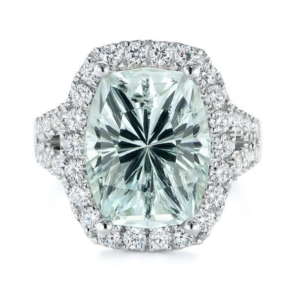 14k White Gold 14k White Gold Custom Aquamarine And Diamond Fashion Ring - Top View -  104053