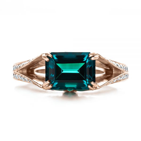 18k Rose Gold 18k Rose Gold Custom Emerald And Diamond Ring - Top View -  100653