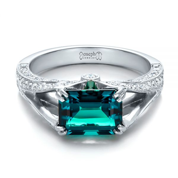  Platinum Platinum Custom Emerald And Diamond Ring - Flat View -  100653