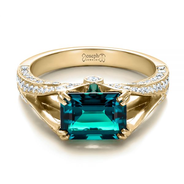 14k Yellow Gold 14k Yellow Gold Custom Emerald And Diamond Ring - Flat View -  100653