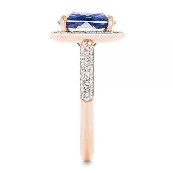 14k Rose Gold 14k Rose Gold Custom Iolite And Diamond Halo Fashion Ring - Side View -  102803