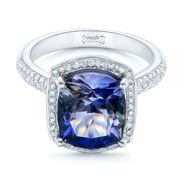  Platinum Platinum Custom Iolite And Diamond Halo Fashion Ring - Flat View -  102803