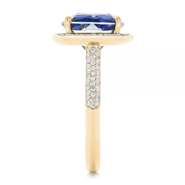 18k Yellow Gold 18k Yellow Gold Custom Iolite And Diamond Halo Fashion Ring - Side View -  102803