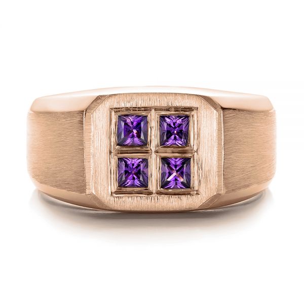 14k Rose Gold 14k Rose Gold Custom Men's Sapphire And Brushed Metal Band - Top View -  100634