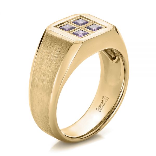 18k Yellow Gold 18k Yellow Gold Custom Men's Sapphire And Brushed Metal Band - Three-Quarter View -  100634