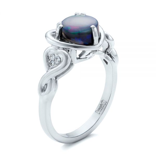  14K Gold And 14k White Gold 14K Gold And 14k White Gold Custom Opal And Diamond Fashion Ring - Three-Quarter View -  102117