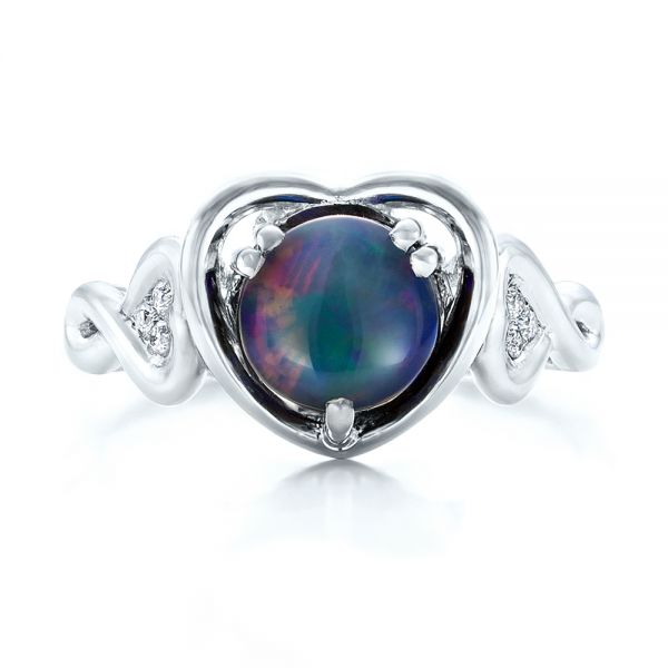  14K Gold And 14k White Gold 14K Gold And 14k White Gold Custom Opal And Diamond Fashion Ring - Top View -  102117