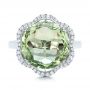  Platinum Platinum Green Quartz Checkerboard And Diamond Halo Ring - Top View -  101939 - Thumbnail