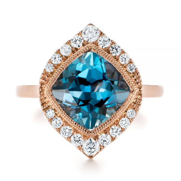 18k Rose Gold London Blue Topaz And Diamond Fashion Ring - Top View -  104249