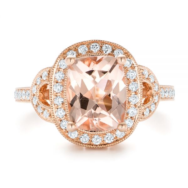 14k Rose Gold 14k Rose Gold Morganite And Diamond Halo Fashion Ring - Top View -  102533