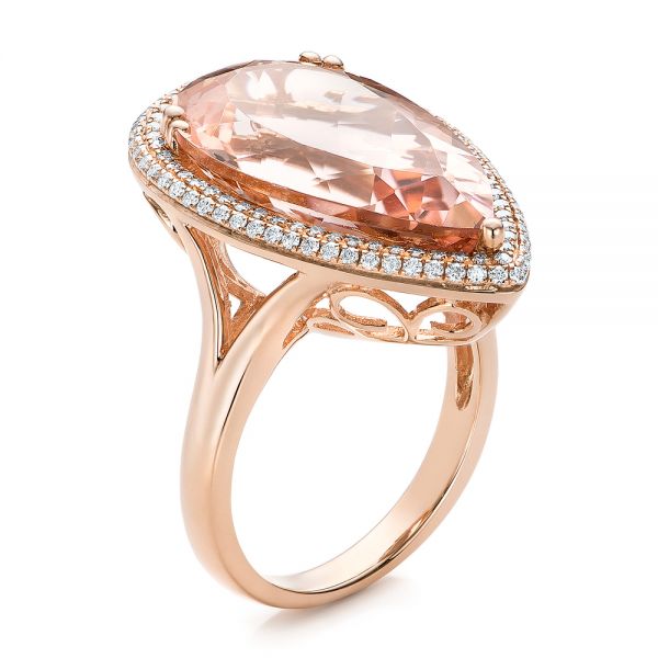 Morganite and Double Diamond Halo Fashion Ring - Image