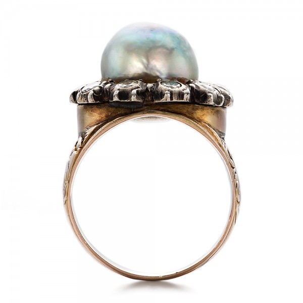 Pearl And Diamond Two-tone Ring - Front View -  100763