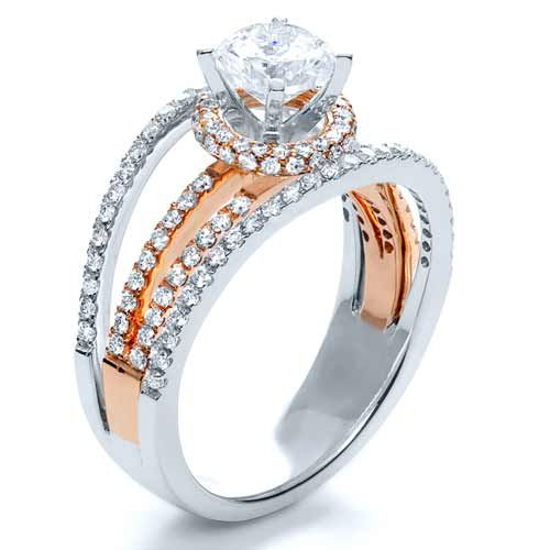  14K Gold And 14k Rose Gold 14K Gold And 14k Rose Gold White and Diamond Ring - Vanna K - Three-Quarter View -  1034