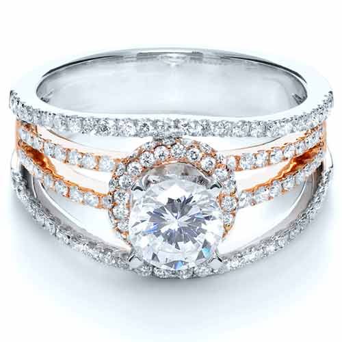  Platinum And 18k Rose Gold Platinum And 18k Rose Gold White and Diamond Ring - Vanna K - Flat View -  1034