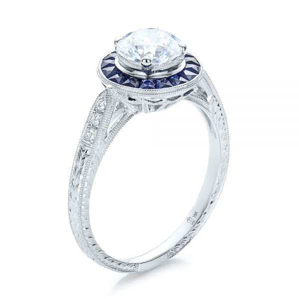 Art Deco Style Blue Sapphire Halo And 