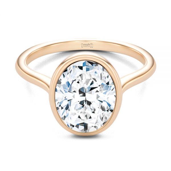 14k Rose Gold 14k Rose Gold Bezel Set Oval Solitaire Engagement Ring - Flat View -  107638