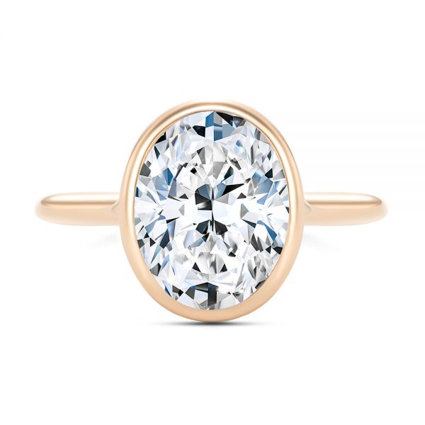 14k Rose Gold 14k Rose Gold Bezel Set Oval Solitaire Engagement Ring - Top View -  107638