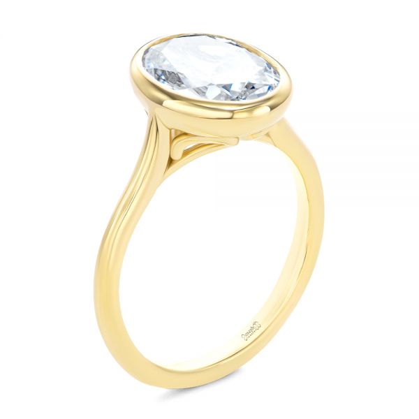 14k Yellow Gold Bezel Set Oval Solitaire Engagement Ring - Three-Quarter View -  107638