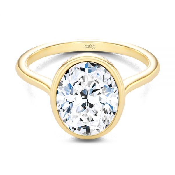 14k Yellow Gold Bezel Set Oval Solitaire Engagement Ring - Flat View -  107638